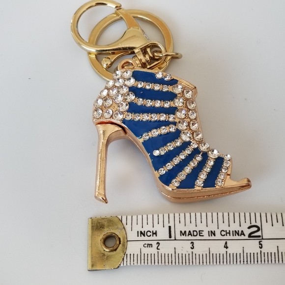 Gold Boot Pump High Heel Keychain Pendant with Rhinestone - Picture 5 of 6